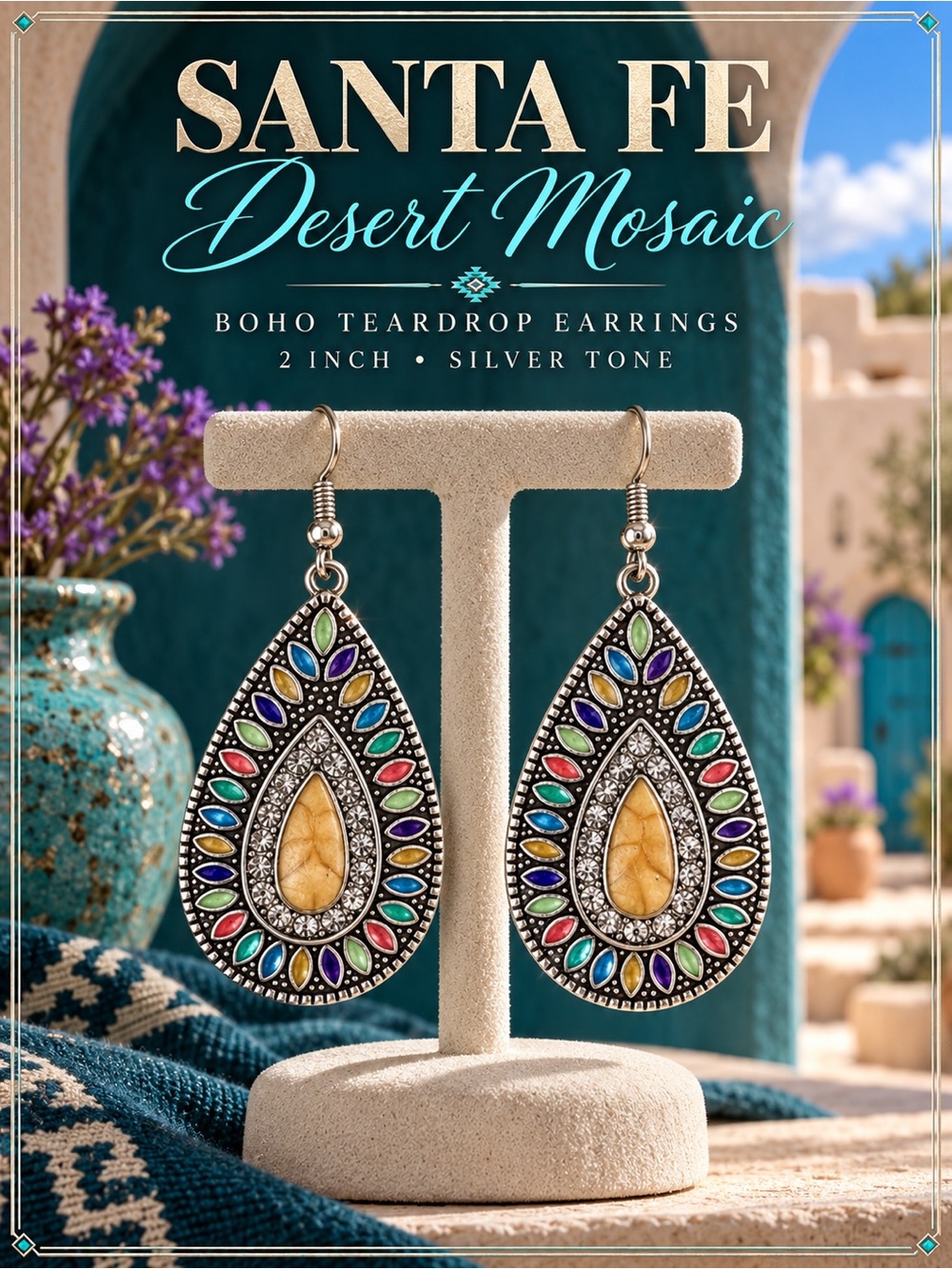 BOHO Silver Earrings Rhinestone Earrings Silver Drop Earrings Teardrop Earrings